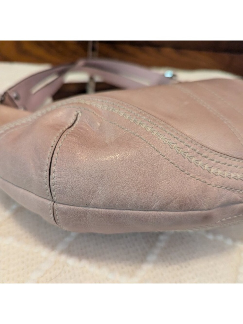 Coach Light Pink Leather Baguette Hobo Sling Bag - Picture 6 of 12